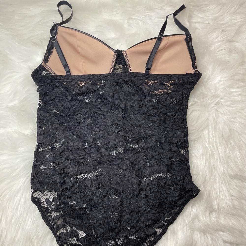 NEW TRENDY BLACK FLORAL LACE MESH BODYSUIT TOP - Picture 14 of 16